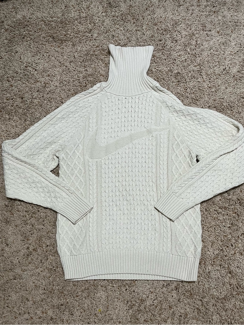 Nike Life Men's Cable Knit Turtleneck in Light Bone Wool Blend Athleisure XS - Picture 2 of 8